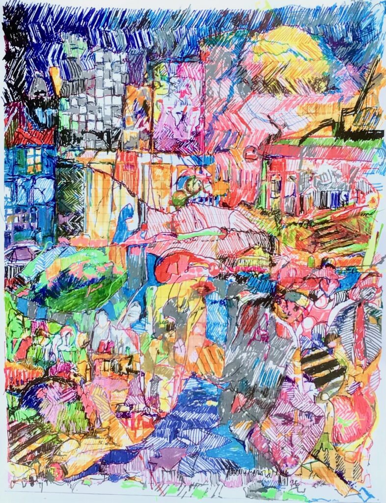 Abstract color gel ink drawing by Luis Jimenez-Ridrueo