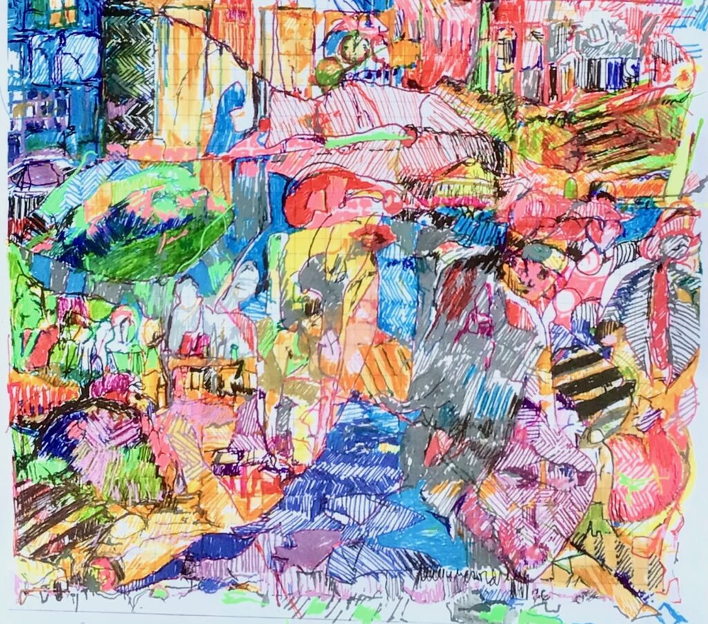 Detail of the same gel ink drawing as that in the top image.
